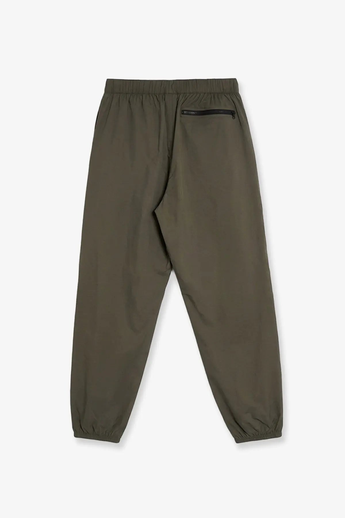 The north face men’s nylon trousers in olive green feature an elastic waistband and black zipper pocket for comfort