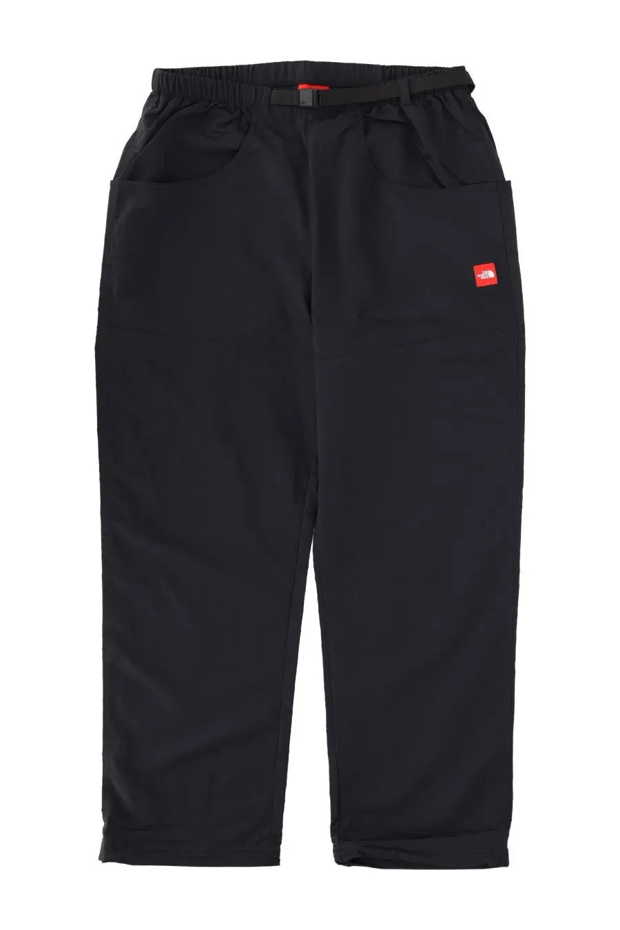 The north face men’s pantalone red box black pants with elastic waistband and red logo patch on thigh