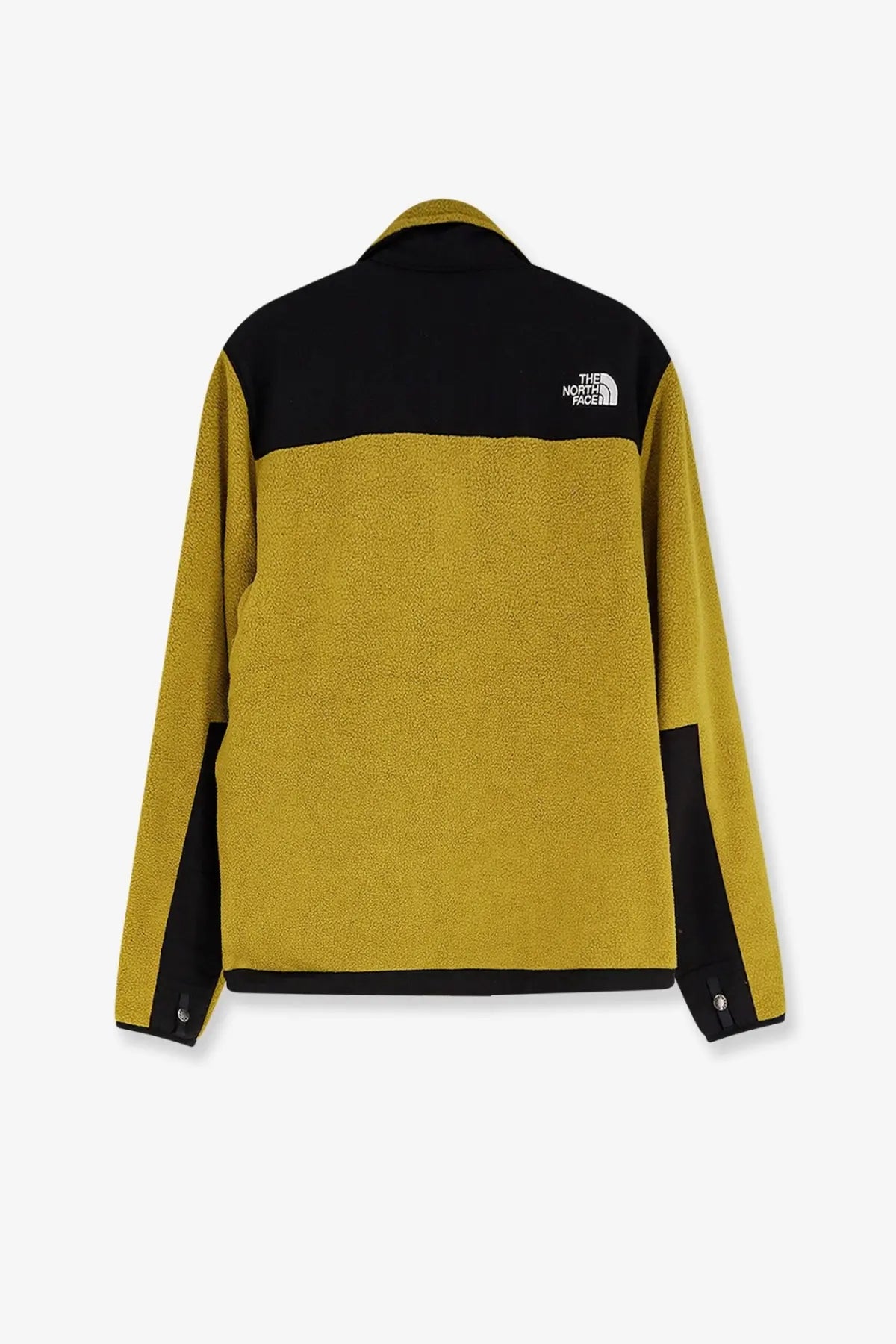 The North Face men’s Retro Denali jacket features a mustard-yellow and black fleece color-block design