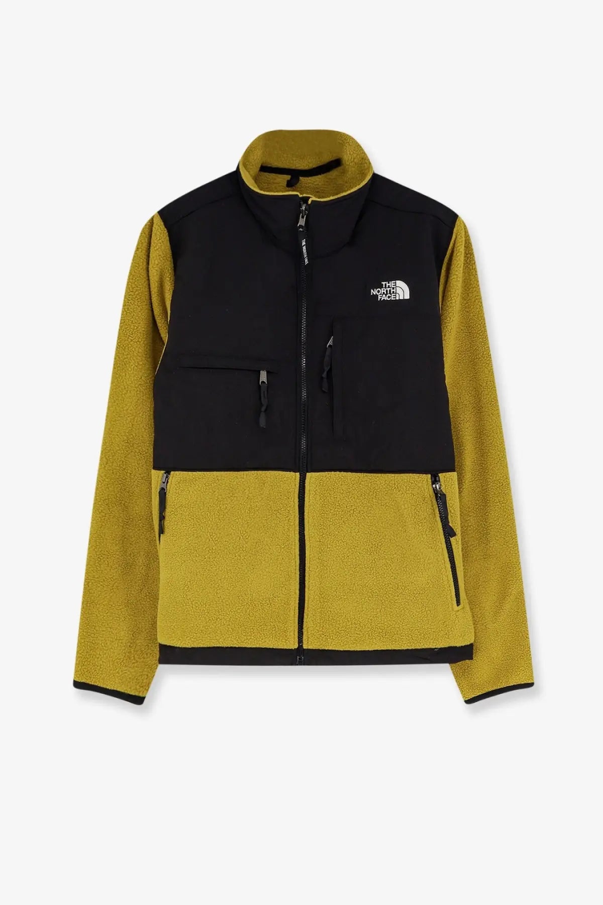 The north face men’s retro denali jacket black fleece with high collar zipper closure and multiple pockets