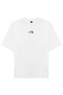 The North Face men’s white short-sleeved shirt with a small blue embroidered logo on the chest