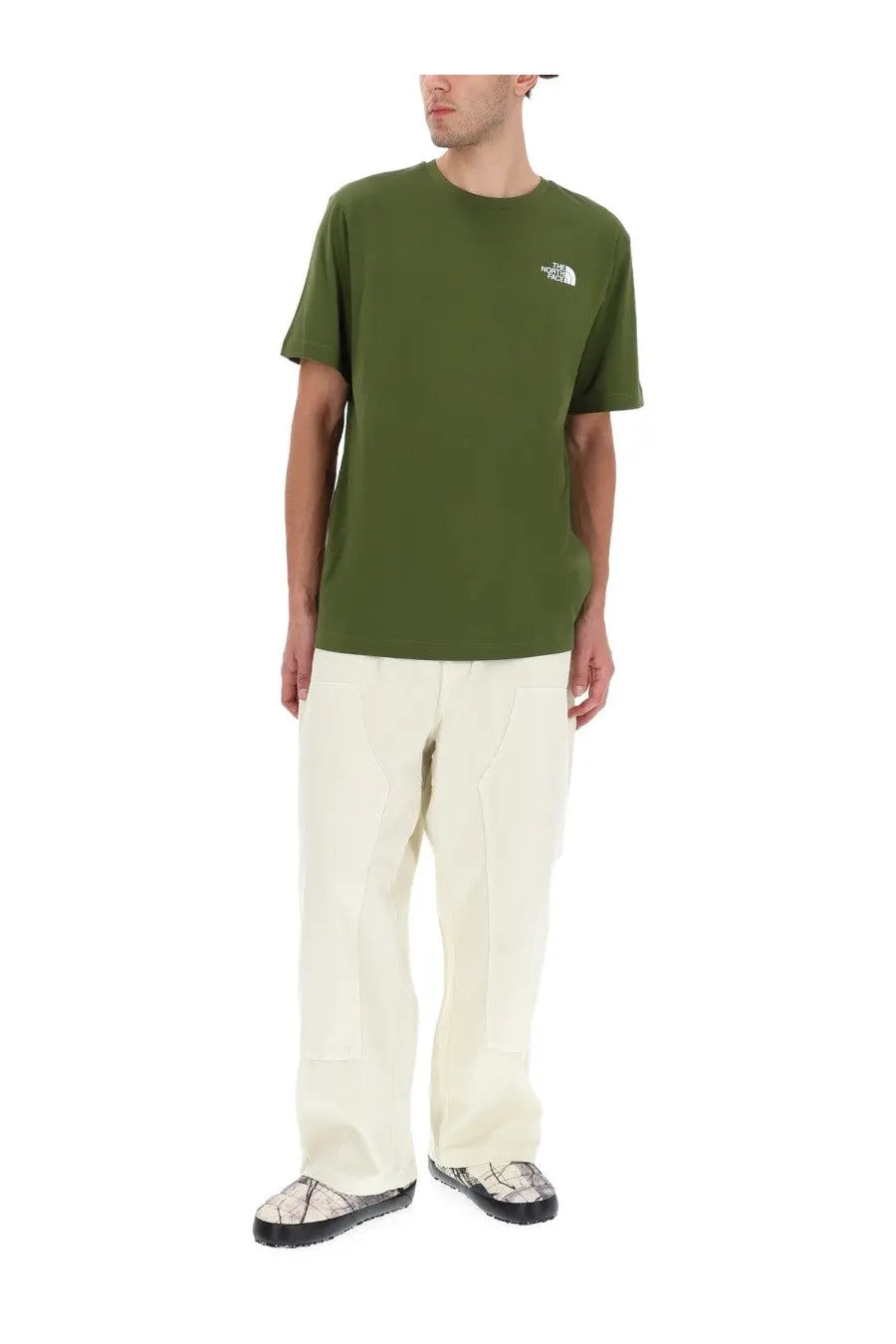 The North Face men’s olive green short-sleeved t-shirt with a small white logo on the left chest