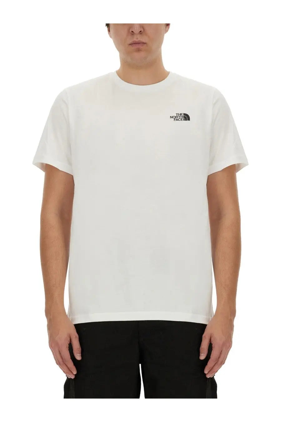The North Face men’s white cotton t-shirt with a small black embroidered logo on the left chest