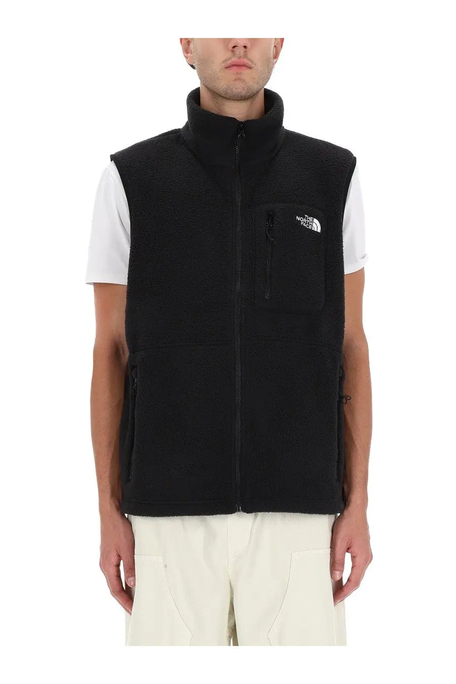 Black the north face men’s yumiori fleece vest with high collar front zipper and two side pockets