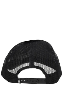 The north face unisex baseball hat black with black mesh, white accent stripes, and adjustable strap with logo visible from back