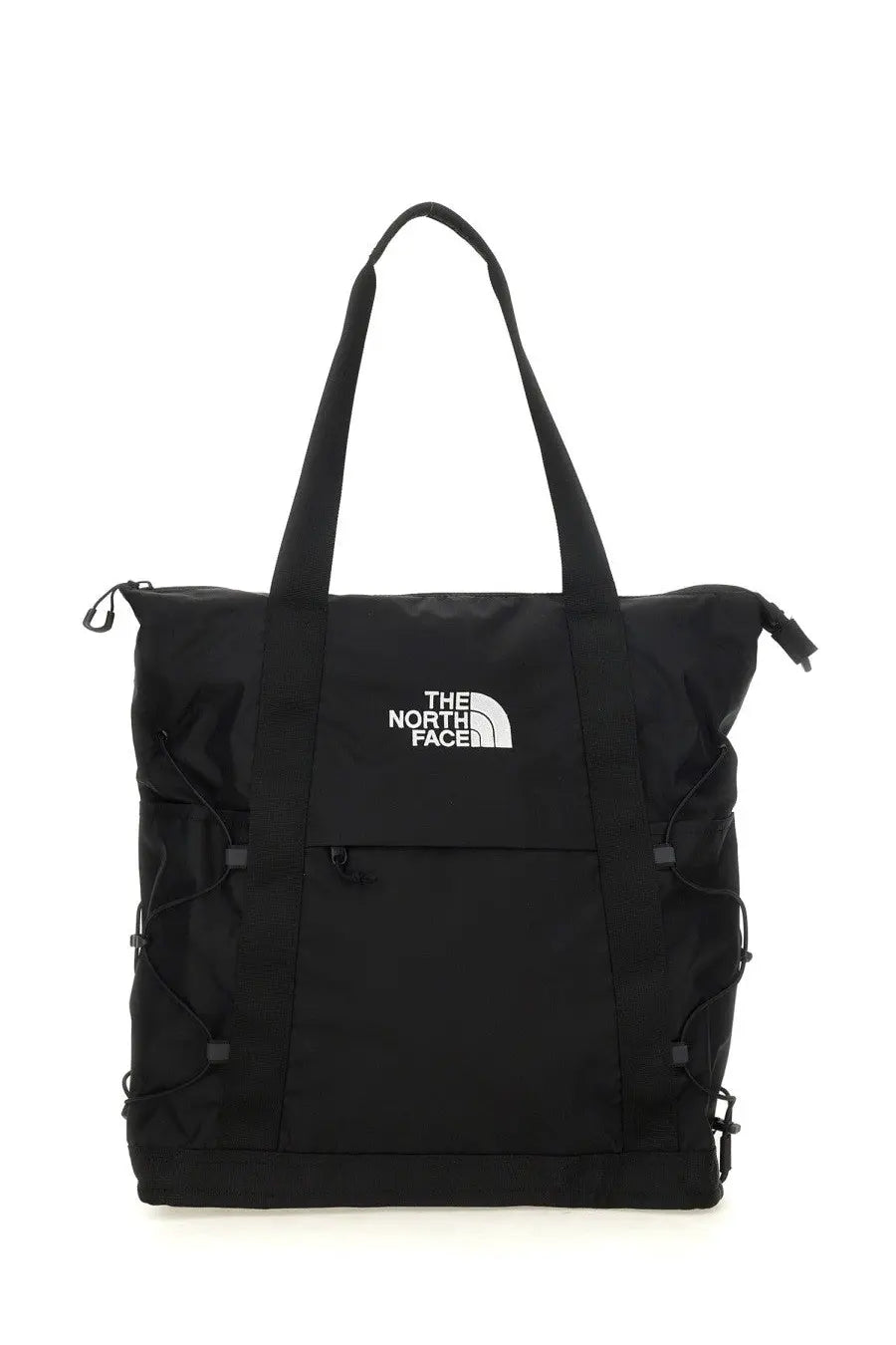 Black the north face unisex borealis tote bag with white logo and adjustable drawstring closure for versatile use