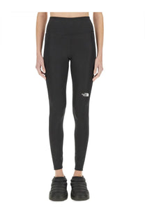 The North Face women’s black high-waisted leggings with a subtle white logo on the left thigh