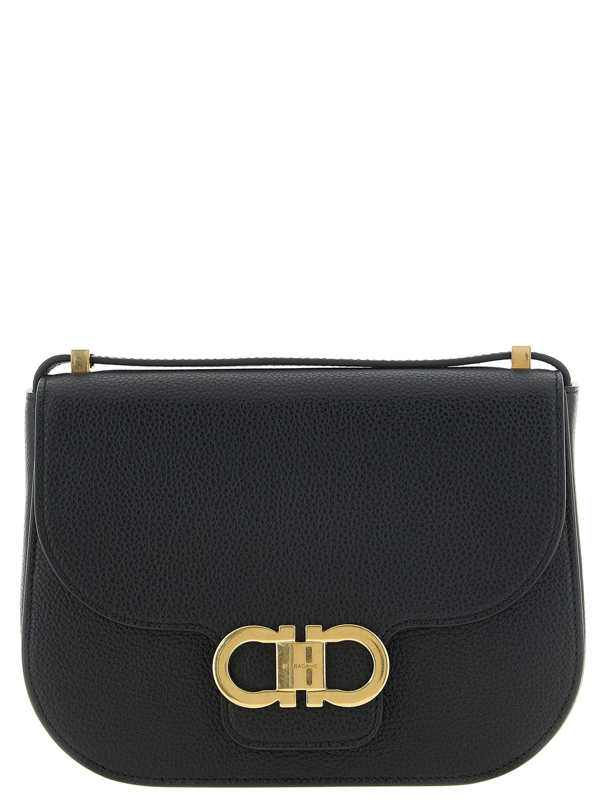 Ferragamo North South Double Gancini Crossbody Bag Black