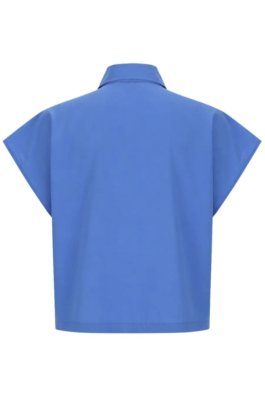 Nude women’s camicia con ruches blue solid short-sleeved button-up shirt with classic collar and clean lines