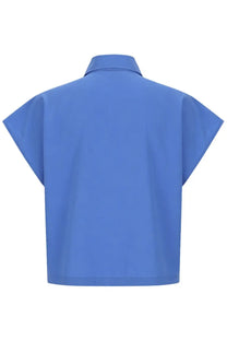 Nude women’s camicia con ruches blue solid short-sleeved button-up shirt with classic collar and clean lines