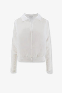 White sheer blouse with classic collar and elasticated cuffs in cotton blend for nude women polo shirt white