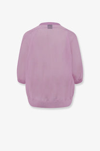 A soft lavender lightweight cardigan with relaxed fit and three quarter sleeves for nude women’s cotton blend shirt pink