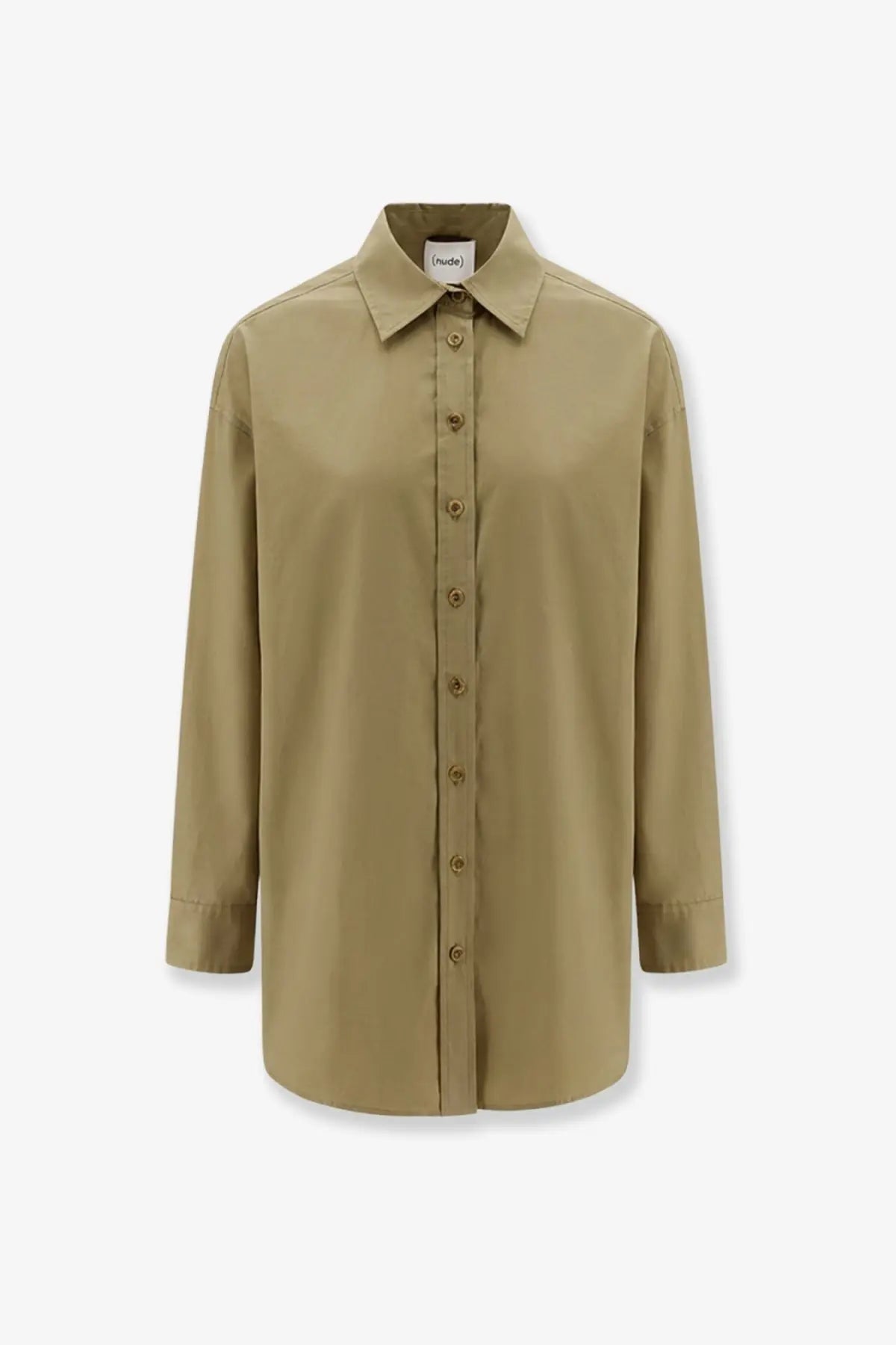 Nude women’s cotton shirt in beige with long sleeves button-up front classic collar and matching buttons