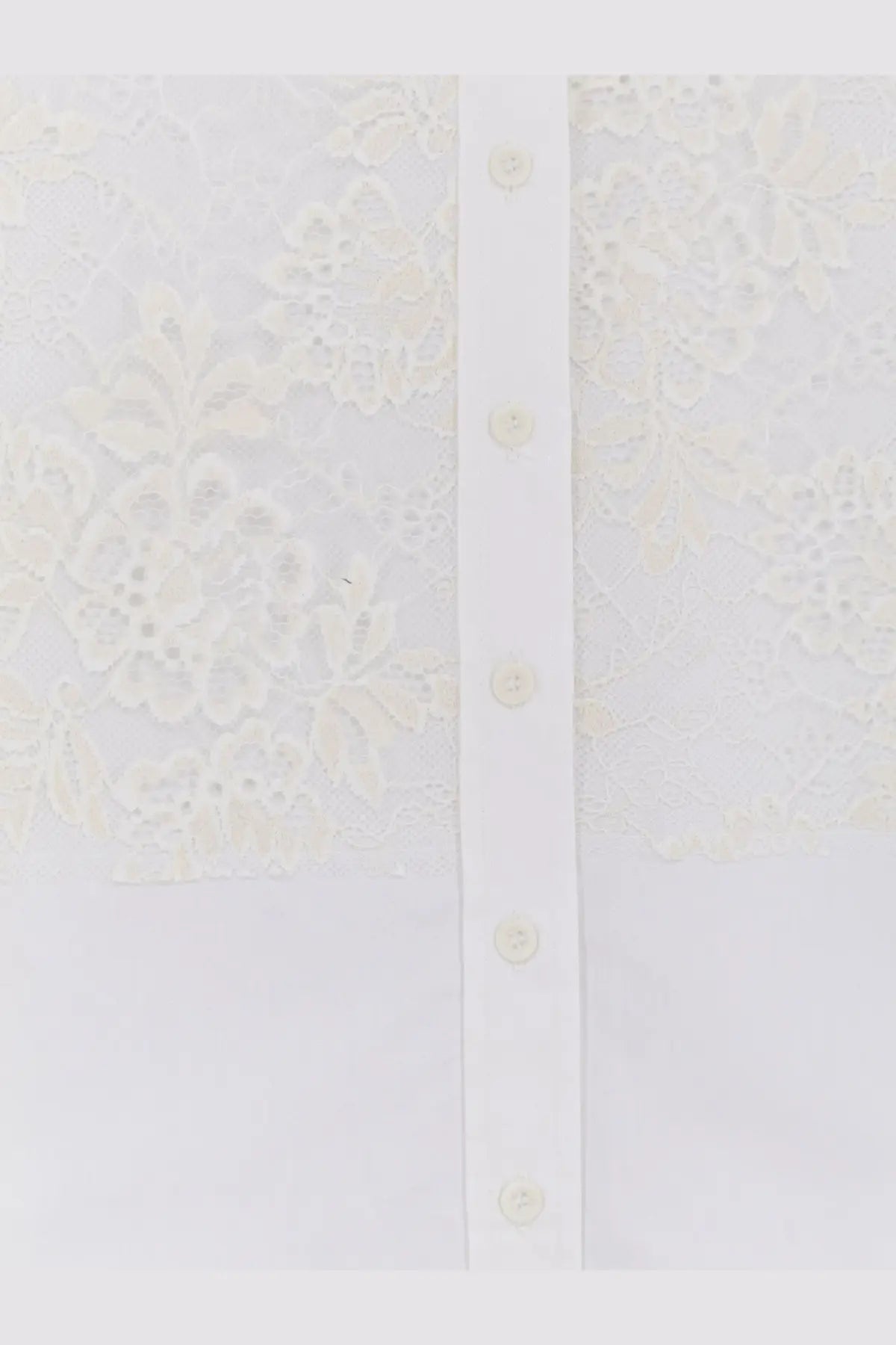Nude women’s cotton shirt white with a white lace blouse design featuring delicate floral embroidery and matching buttons