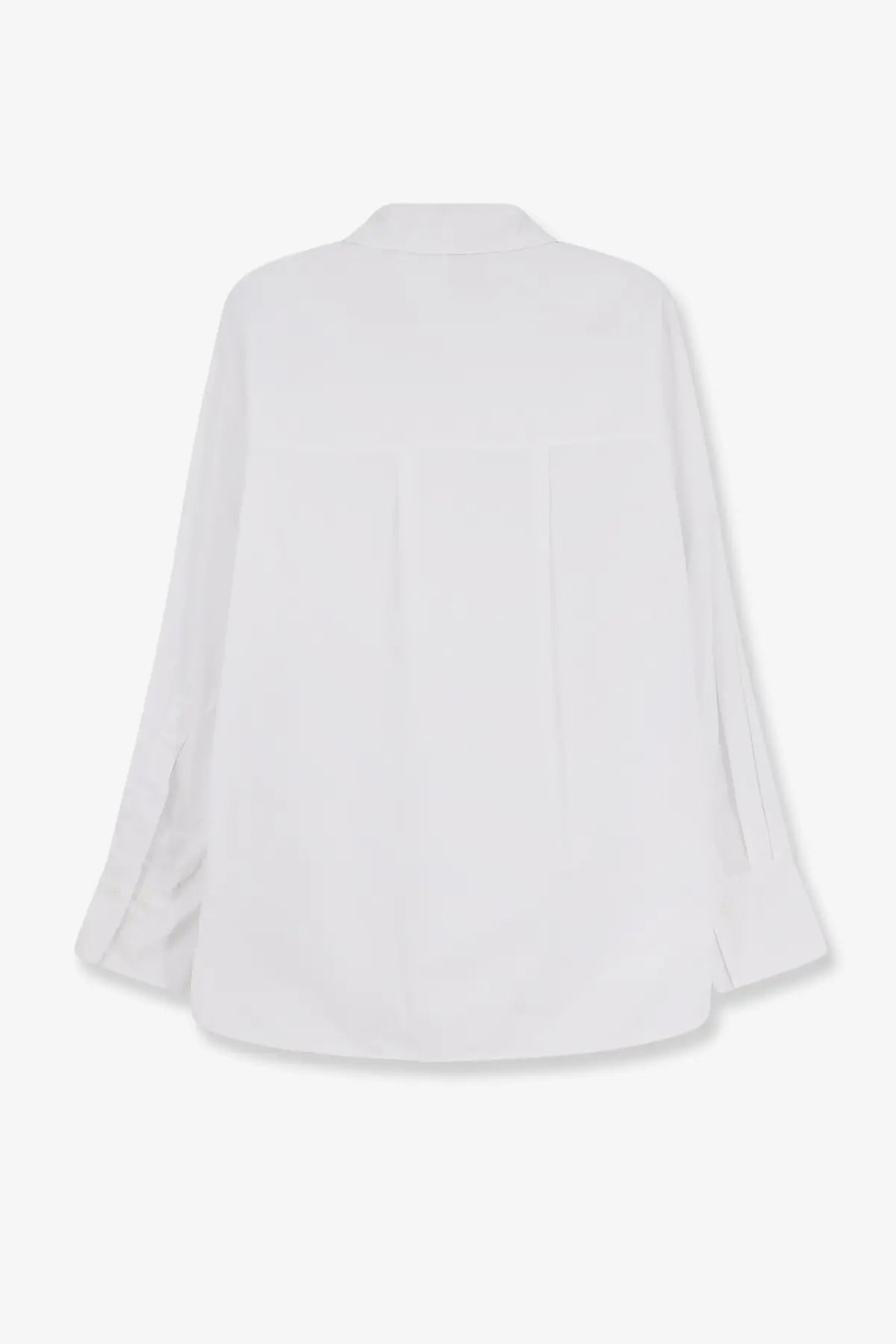 White oversized cotton button-down blouse with relaxed fit and long sleeves for women nude collection