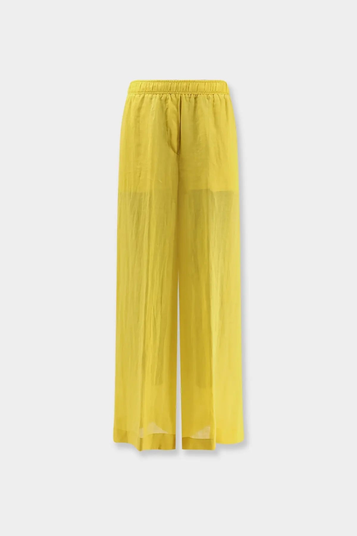 Bright yellow sheer wide-leg pants with elastic waistband from nude womens linen blend trousers cedar collection