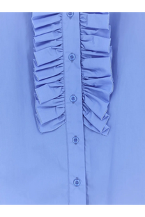 Light blue cotton ruffled blouse with decorative buttons down the front in a nude women’s oversize style