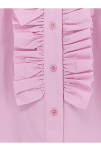 Nude women’s oversize cotton shirt in pink with delicate ruffled button-up front and matching buttons