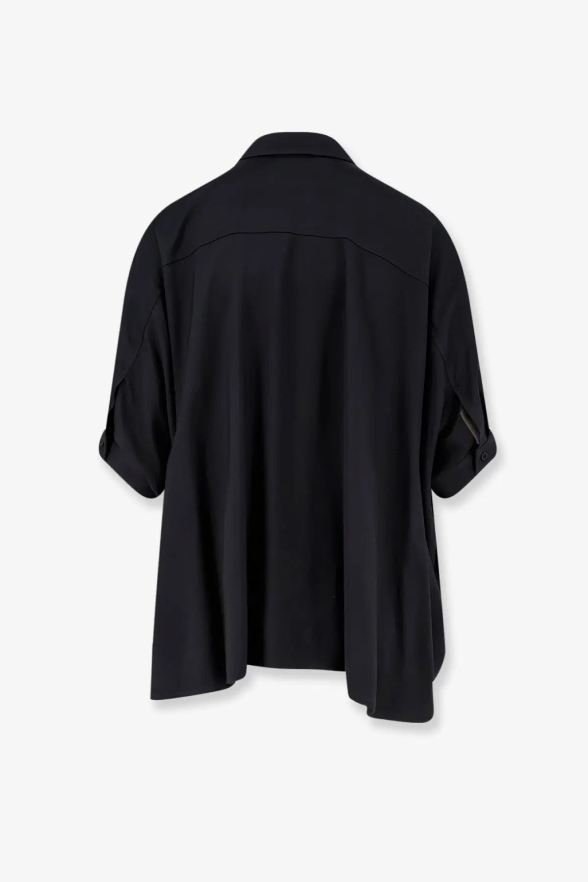 Black oversized viscose button-up shirt for women with rolled sleeves and relaxed fit by Nude