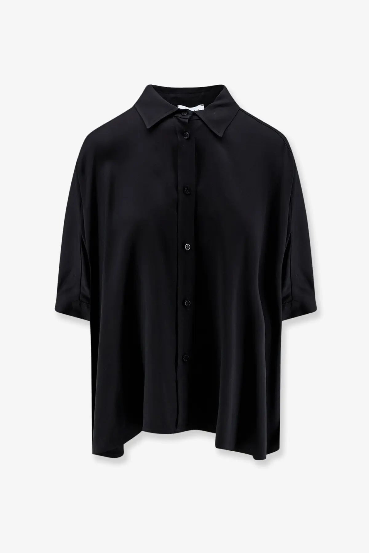 Nude women’s viscose shirt black black satin blouse with classic collar and short sleeves front view