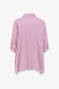 Nude women’s viscose shirt pink soft oversized button-up blouse with rolled cuffs and relaxed fit