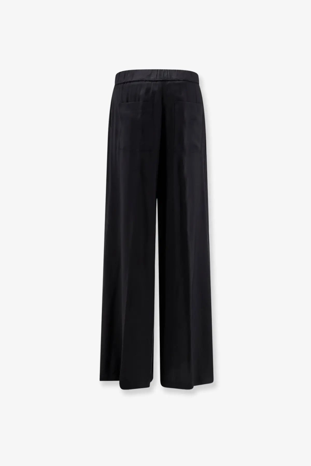 Nude women’s viscose black wide-leg trousers with smooth sleek fabric and elastic waistband for comfortable wear