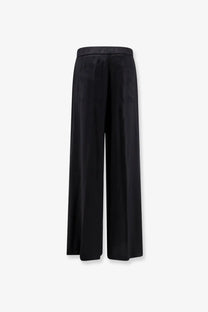 Nude women’s viscose black wide-leg trousers with smooth sleek fabric and elastic waistband for comfortable wear
