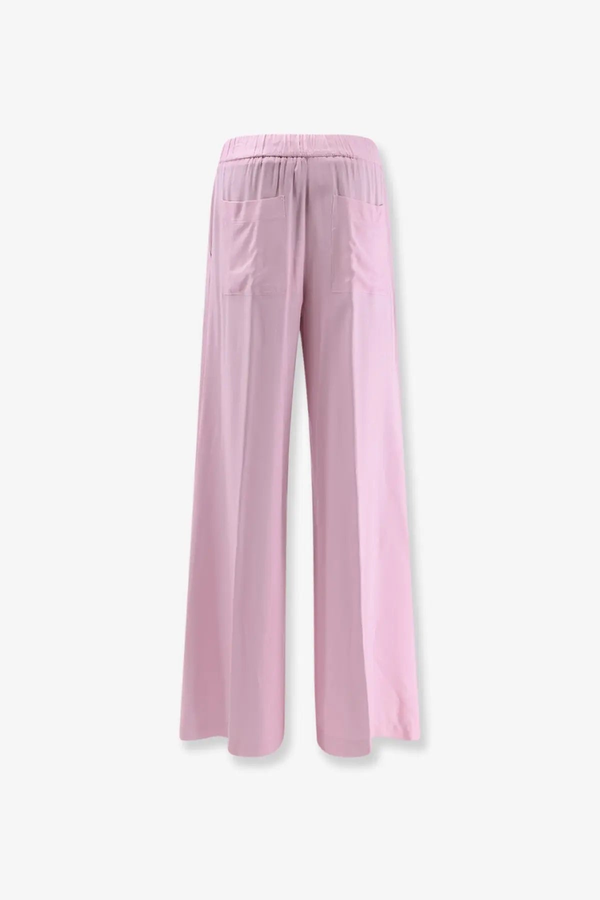 Nude women’s viscose soft pink wide-leg trousers with elastic waistband and two front pockets