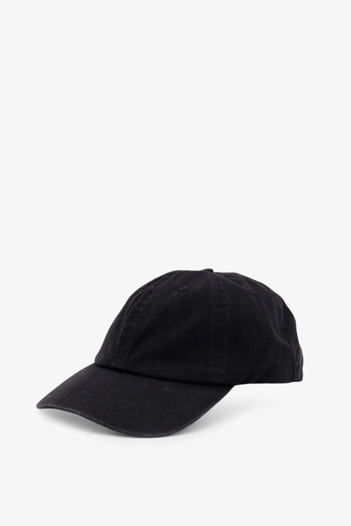 Black cotton baseball cap by Oamc with a curved brim and simple unadorned design for men