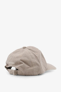 Beige cotton oamc peacemaker men’s baseball cap with silver buckle and embroidered farce dance text on back side