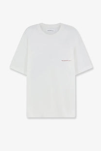 Oamc peacemaker men’s white cotton oversized t-shirt with subtle black peacewalk logo embroidered on left chest