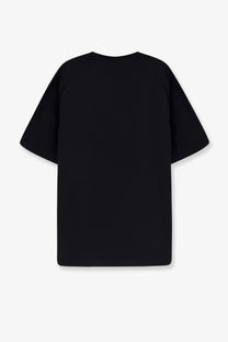 Oamc peacemaker men’s black oversized cotton t-shirt with short sleeves and crew neck front view