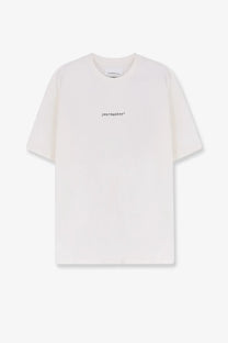 Oamc Peacemaker men’s off-white cotton t-shirt with a small black peacemaker logo embroidered on the chest