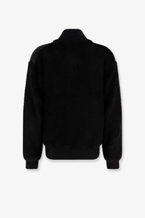Black shearling bomber jacket with high collar ribbed cuffs synthetic fur by Oamc Peacemaker men’s fleece black