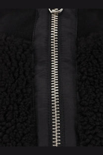 Oamc peacemaker men’s black shearling-lined bomber jacket with silver-toned zipper and synthetic fur fleece