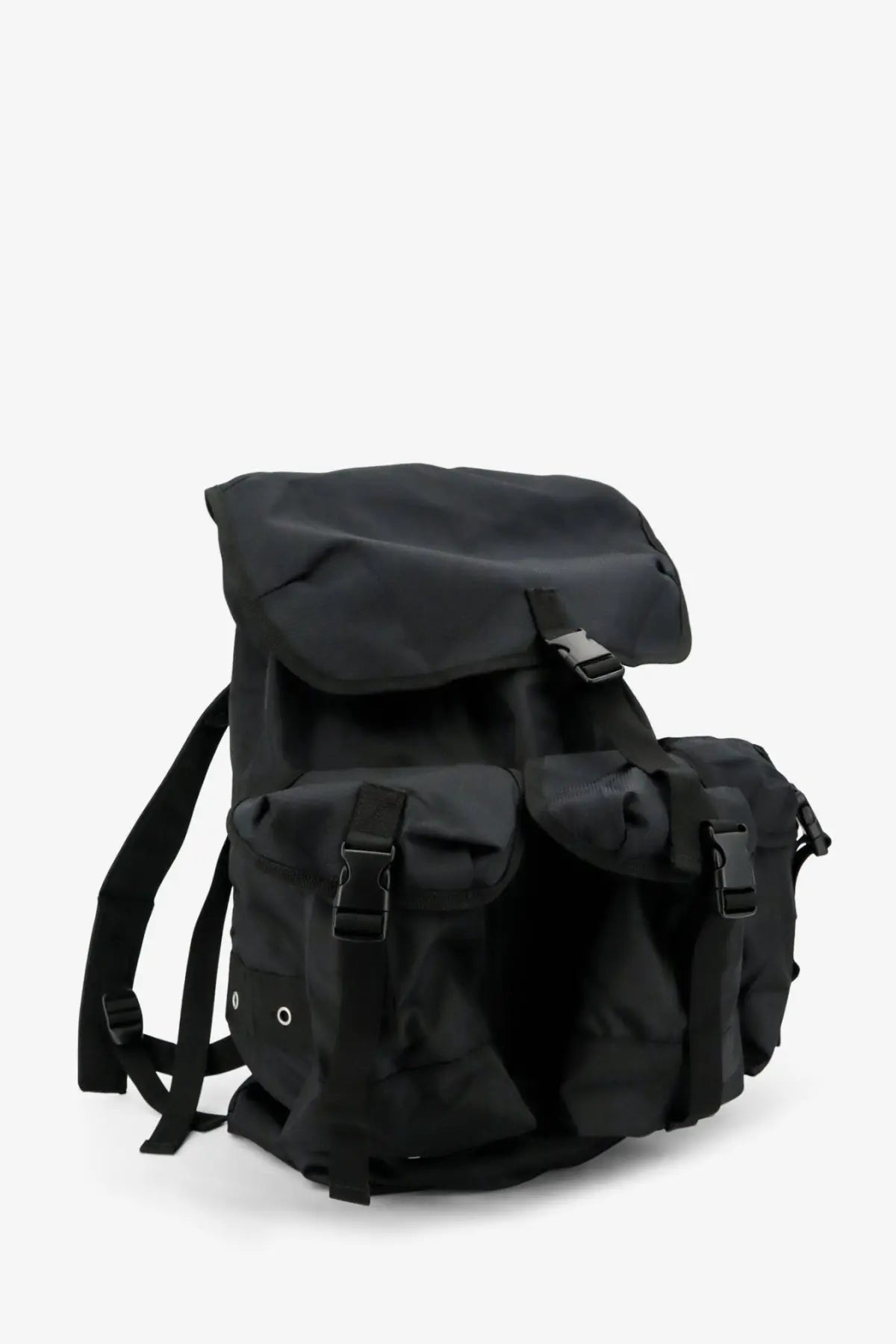 Oamc peacemaker men’s jungle nylon backpack black showing back side with multiple compartments and adjustable straps
