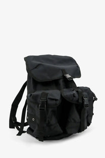 Oamc peacemaker men’s jungle nylon backpack black showing back side with multiple compartments and adjustable straps