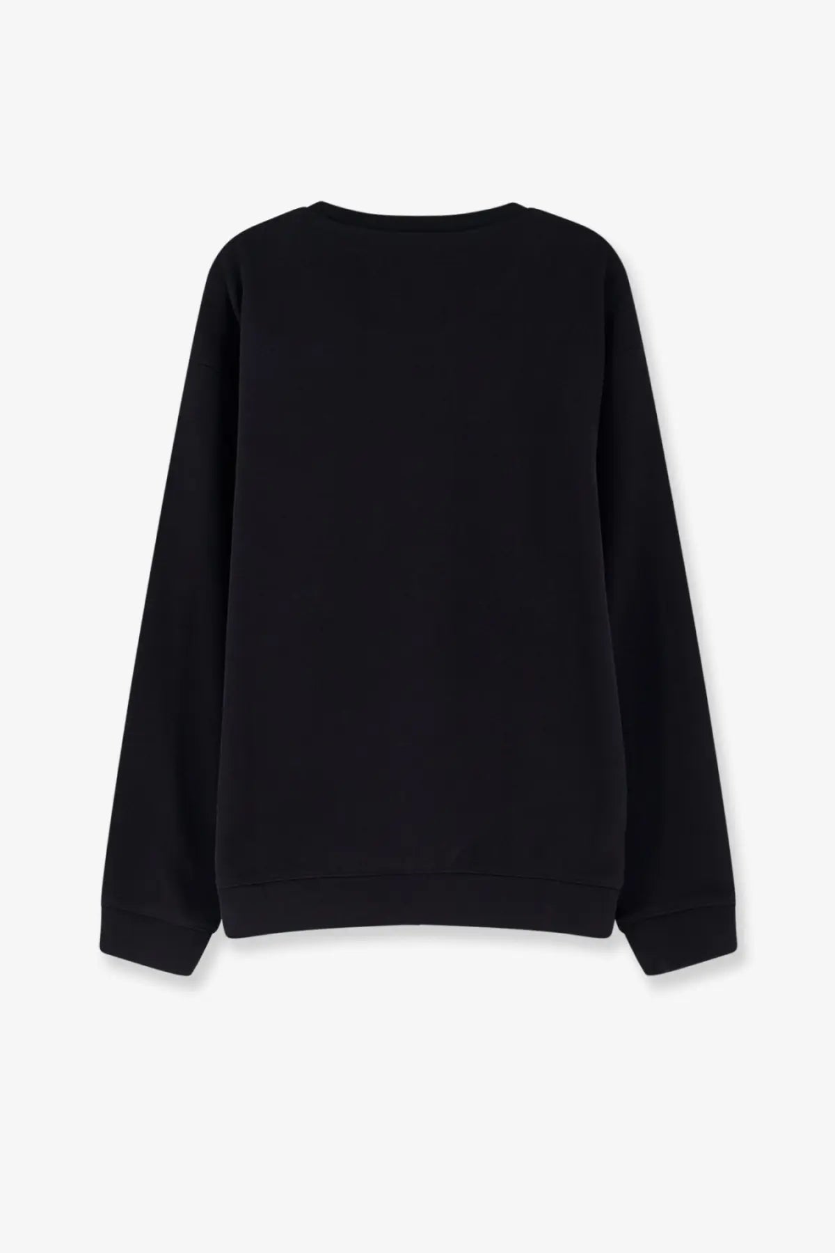Oamc Peacemaker men’s black long-sleeved crewneck sweatshirt with loose fit ribbed cuffs and simple solid design