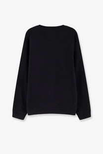 Oamc Peacemaker men’s black long-sleeved crewneck sweatshirt with loose fit ribbed cuffs and simple solid design