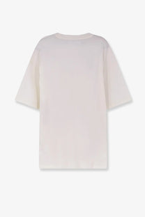 Off-white oversized oamc peacemaker men’s loose fit t-shirt with short sleeves and relaxed fit in landart print white