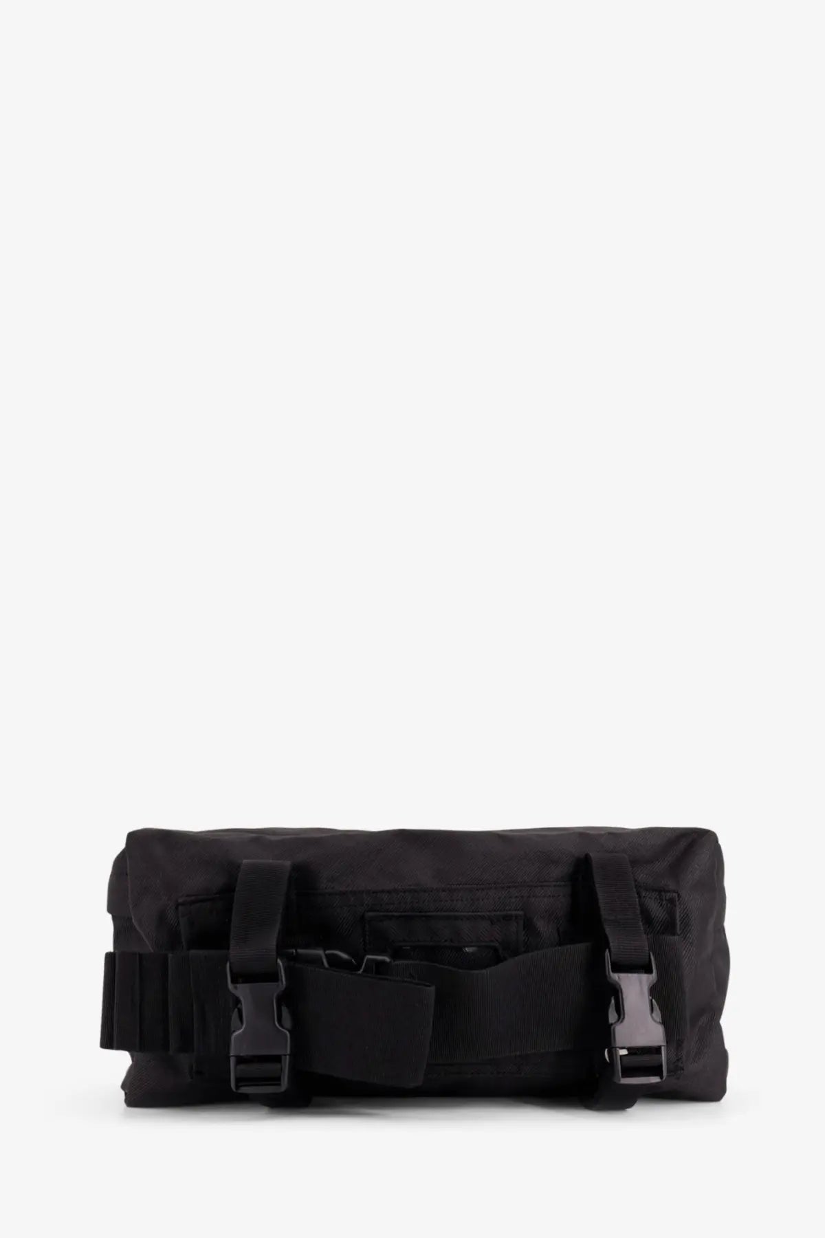 Black tactical-style crossbody bag with adjustable straps and buckle closures made of military nylon by Oamc Peacemaker