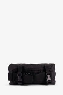 Black tactical-style crossbody bag with adjustable straps and buckle closures made of military nylon by Oamc Peacemaker