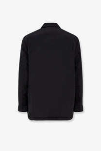 Oamc Peacemaker men’s black nylon quilted jacket with structured collar and long sleeves