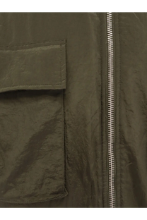 Oamc Peacemaker men’s padded olive green nylon long jacket with silver zipper and flap pocket