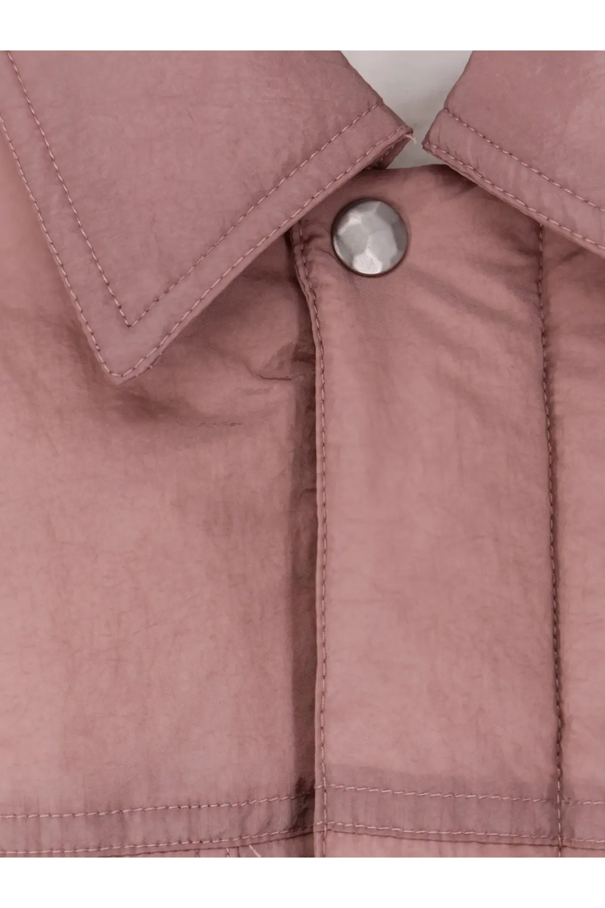 Oamc peacemaker men’s padded overshirt jacket purple with quilted pink fabric silver faceted button and matching stitching