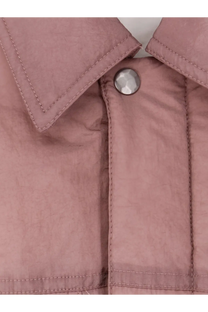 Oamc peacemaker men’s padded overshirt jacket in purple with quilted pink fabric silver faceted button and matching stitching