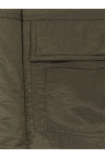 Olive green oamc peacemaker men’s padded overshirt nylon jacket with textured fabric and flap pockets