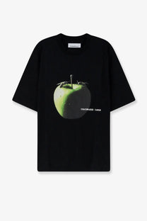 Oamc peacemaker men’s black short-sleeved t-shirt with green apple and ants graphic and peacemaker 01/23 text