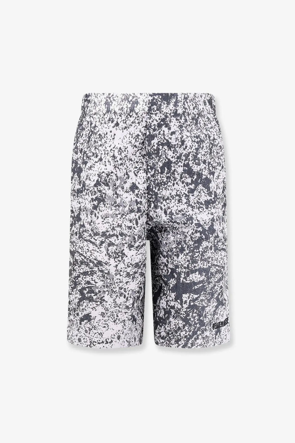 Oamc Peacemaker men’s vapor bermuda shorts with black and white speckled pattern and casual textured design