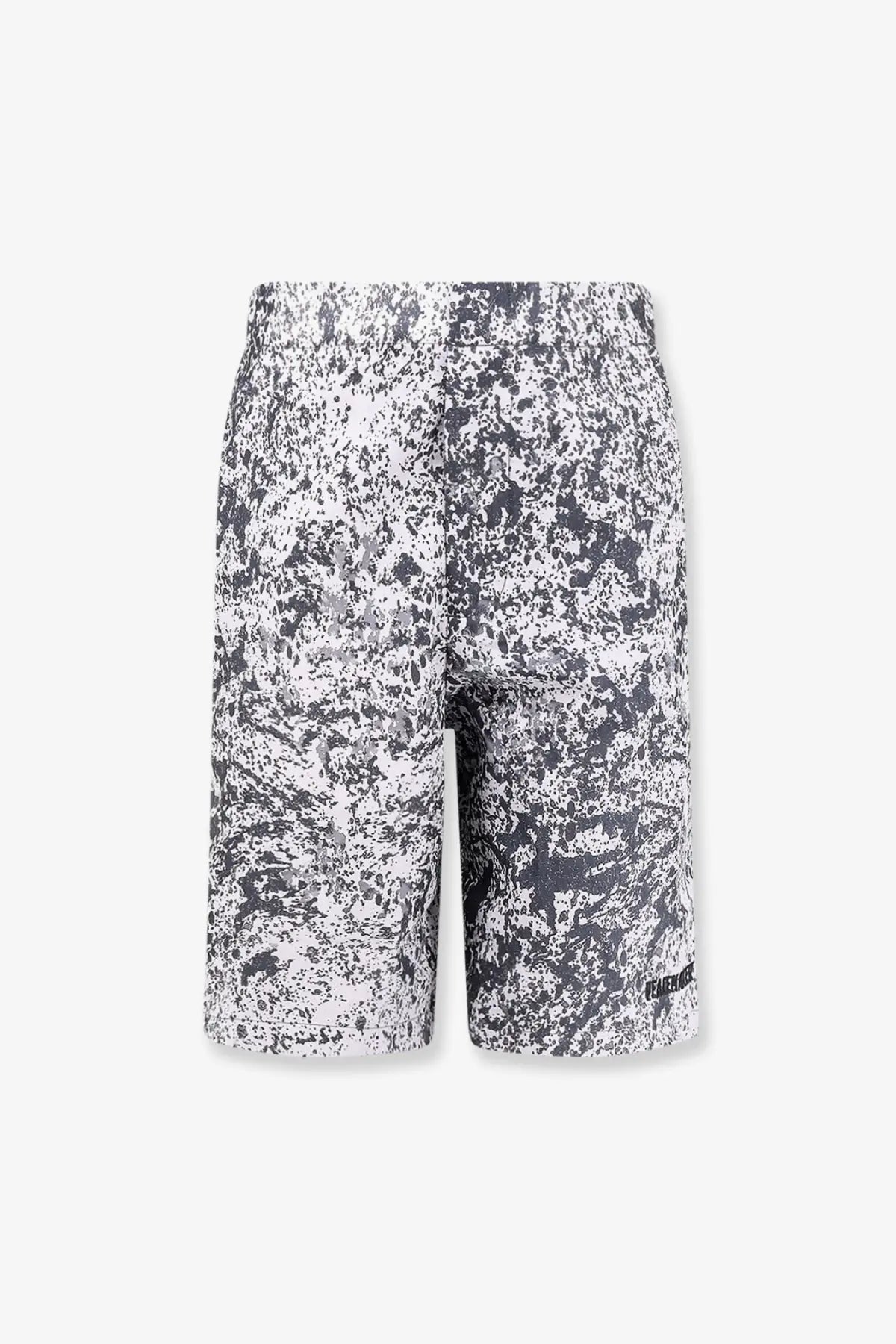 Oamc Peacemaker men’s vapor bermuda shorts with black and white speckled pattern and casual textured design
